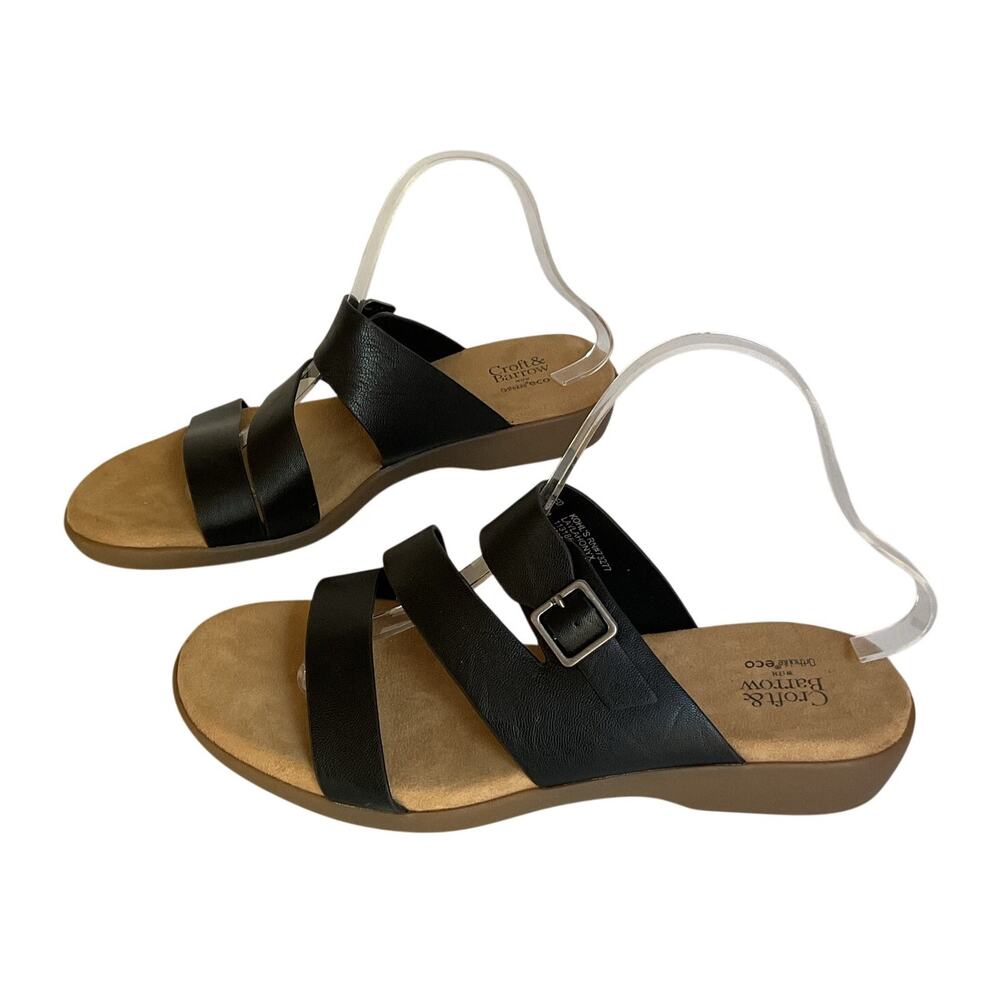 Croft & Barrow Women’s 9.5 Black Strappy Comfort Sandals Ortholite Buckle